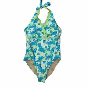 Lilly Pulitzer Halter One Piece Swimsuit Chillin Crab Print Size 4 Beachwear